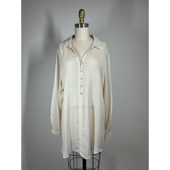 J. Jill Tops - J‎ Jill Uncommon Threads Semi Sheer Crinkled Blouse Tunic Top Large Beige Fairy